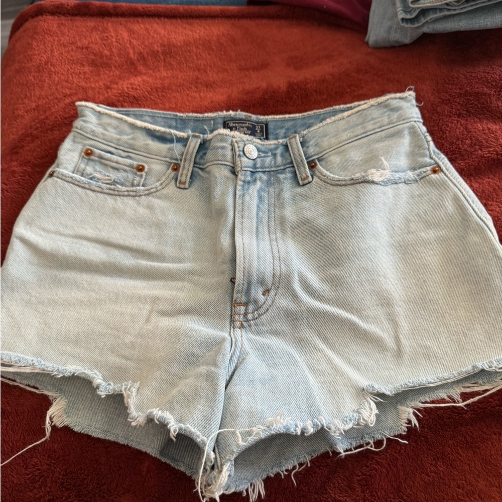 Abercrombie & Fitch Frayed Light Blue High Waist Shorts